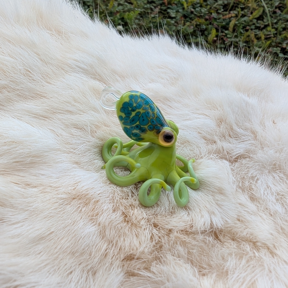 Handmade Glass Octopus Figurine in Bright Green